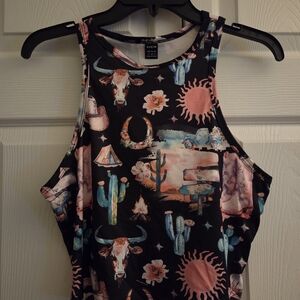 SHEIN Women's Western Print Tank Top - Black and Pink